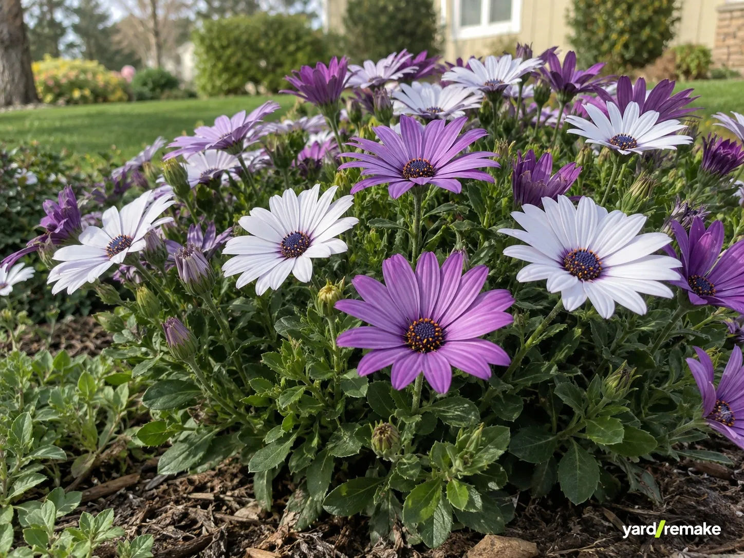 A mature African Daisy (Osteospermum ecklonis) growing in a residential garden bed