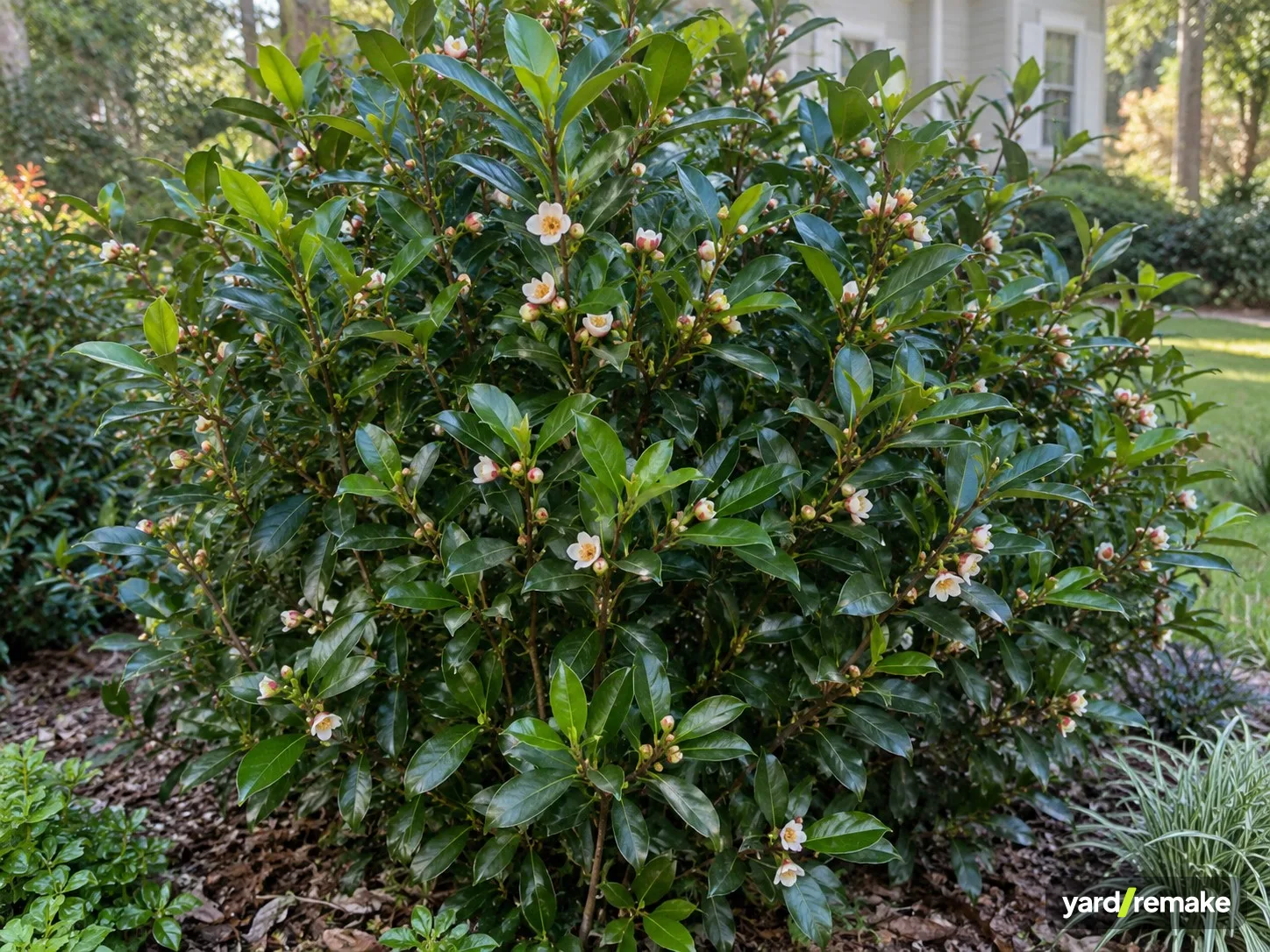 A mature Cleyera (Ternstroemia gymnanthera) growing in a residential garden bed