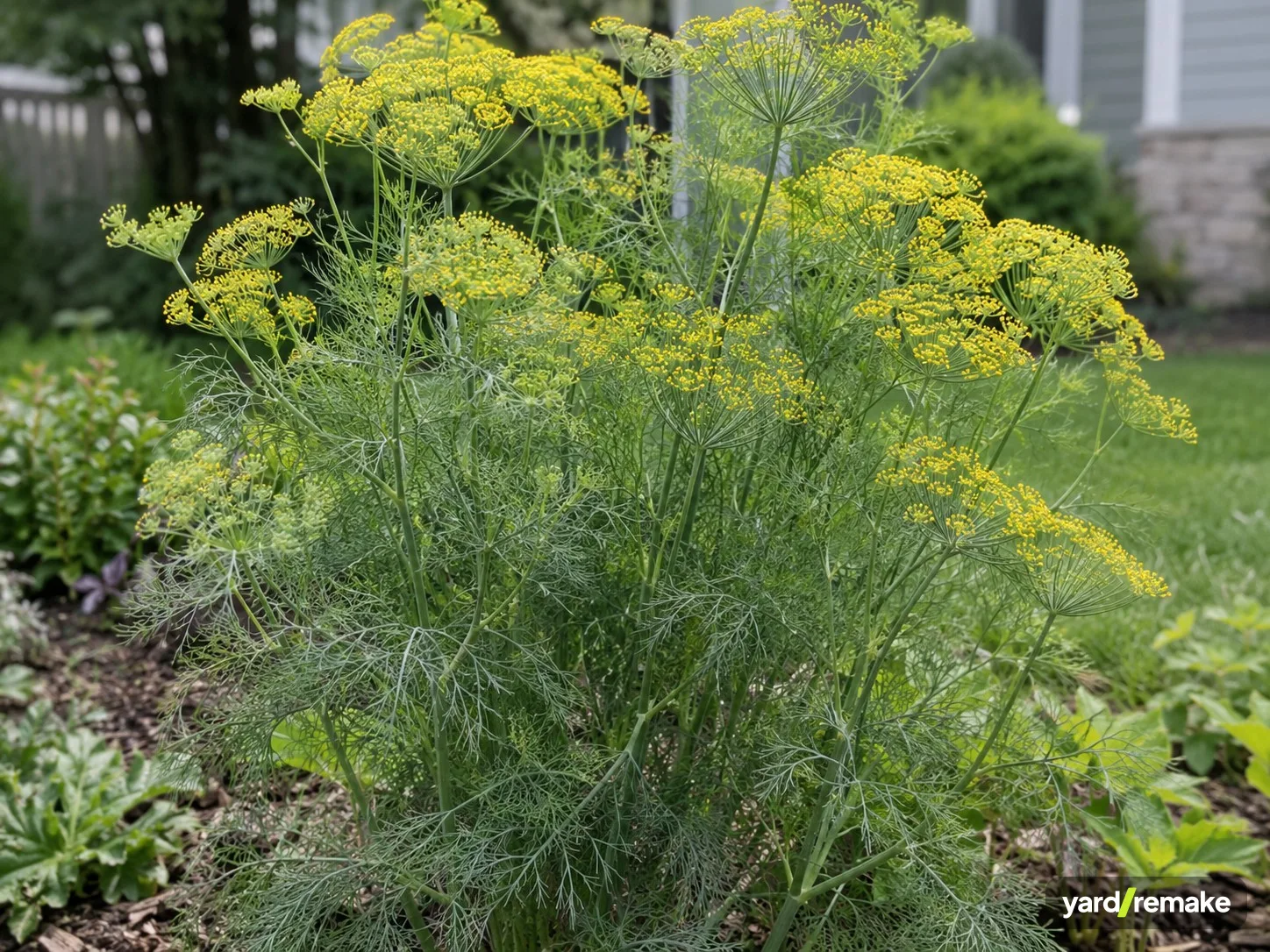 A mature Dill (Anethum graveolens) growing in a residential garden bed