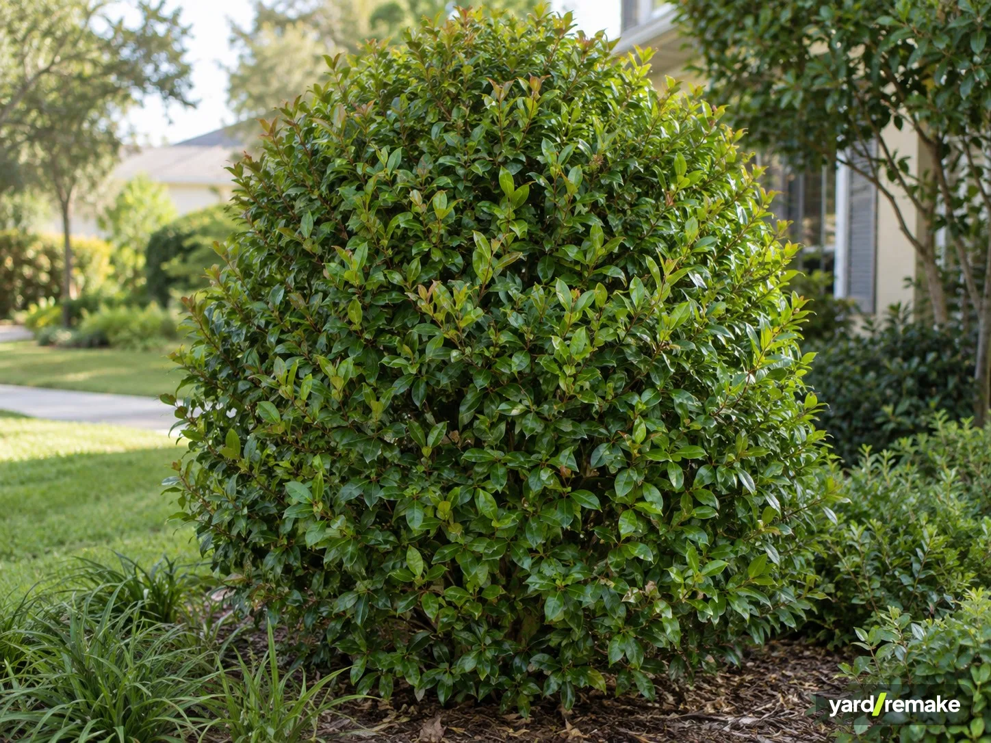 A mature Eugenia Topiary (Syzygium paniculatum) growing in a residential garden bed