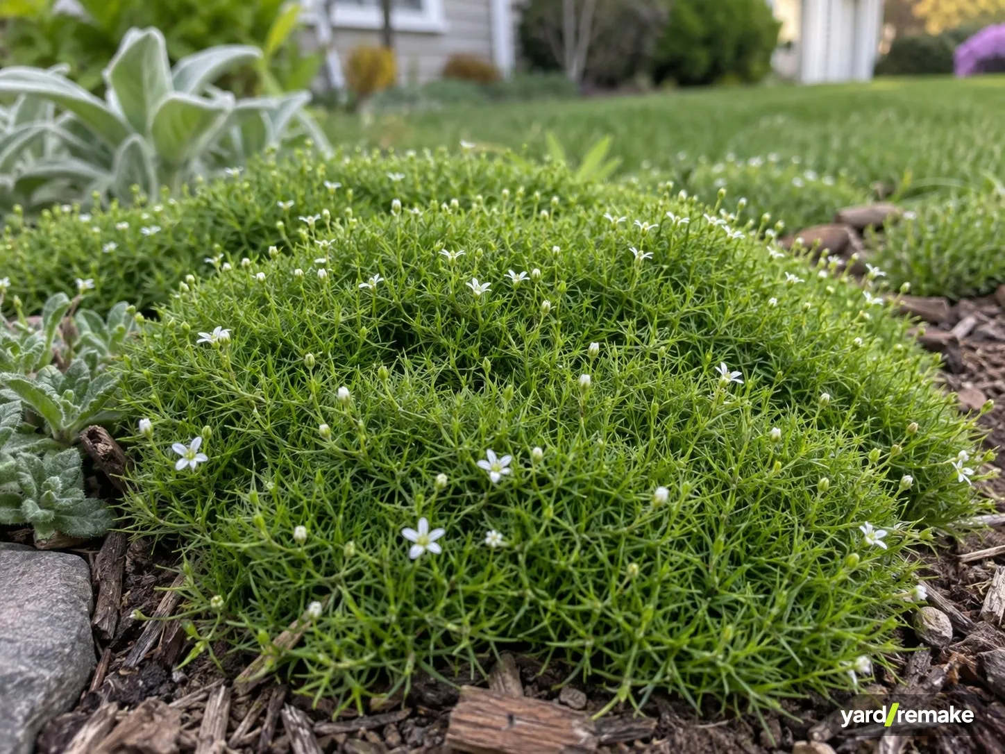A mature Irish Moss (Sagina subulata) growing in a residential garden bed