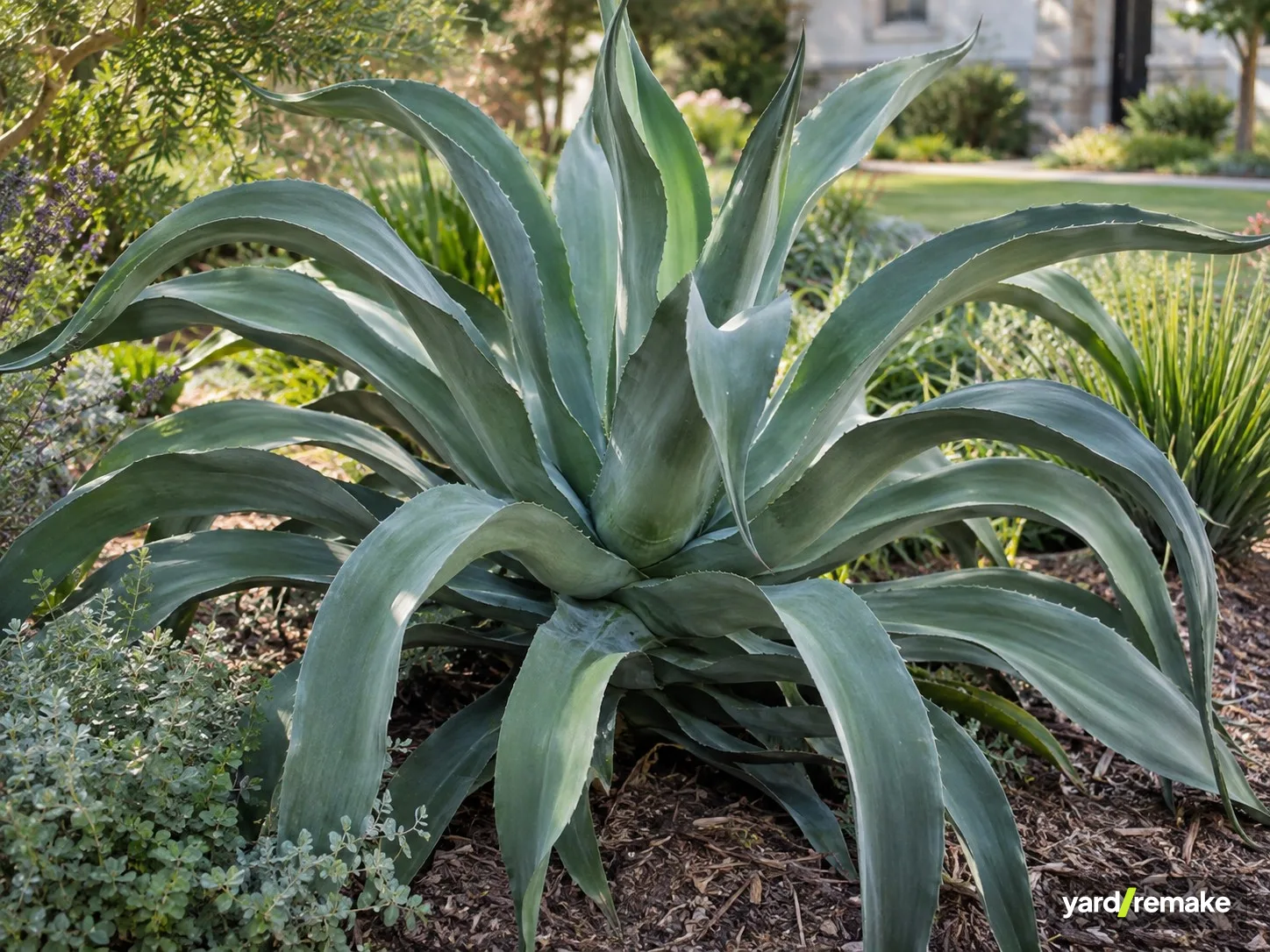 A mature Octopus Agave (Agave vilmoriniana) growing in a residential garden bed