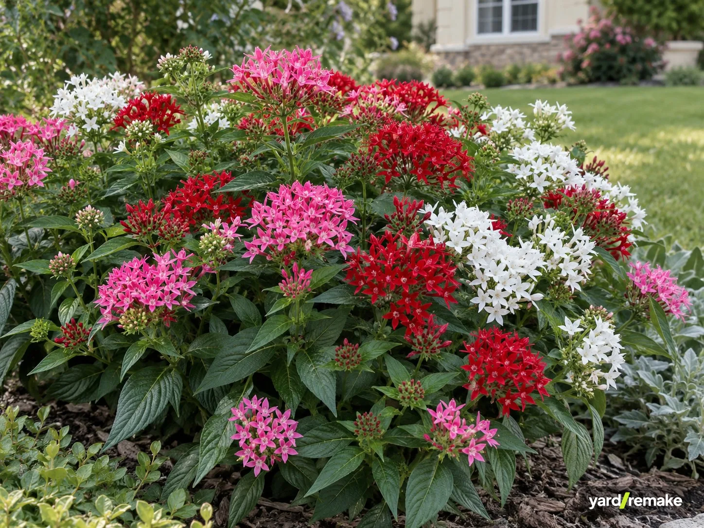 A mature Egyptian Star Cluster (Pentas) (Pentas lanceolata) growing in a residential garden bed