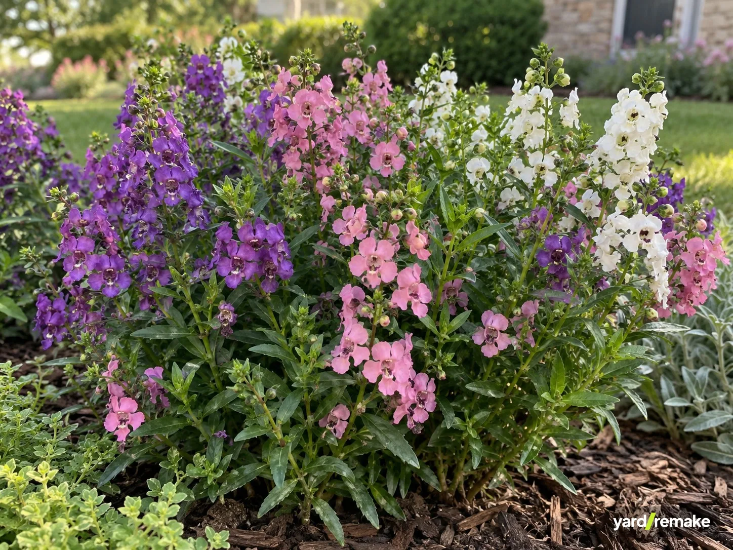 A mature Summer Snapdragon (Angelonia angustifolia) growing in a residential garden bed