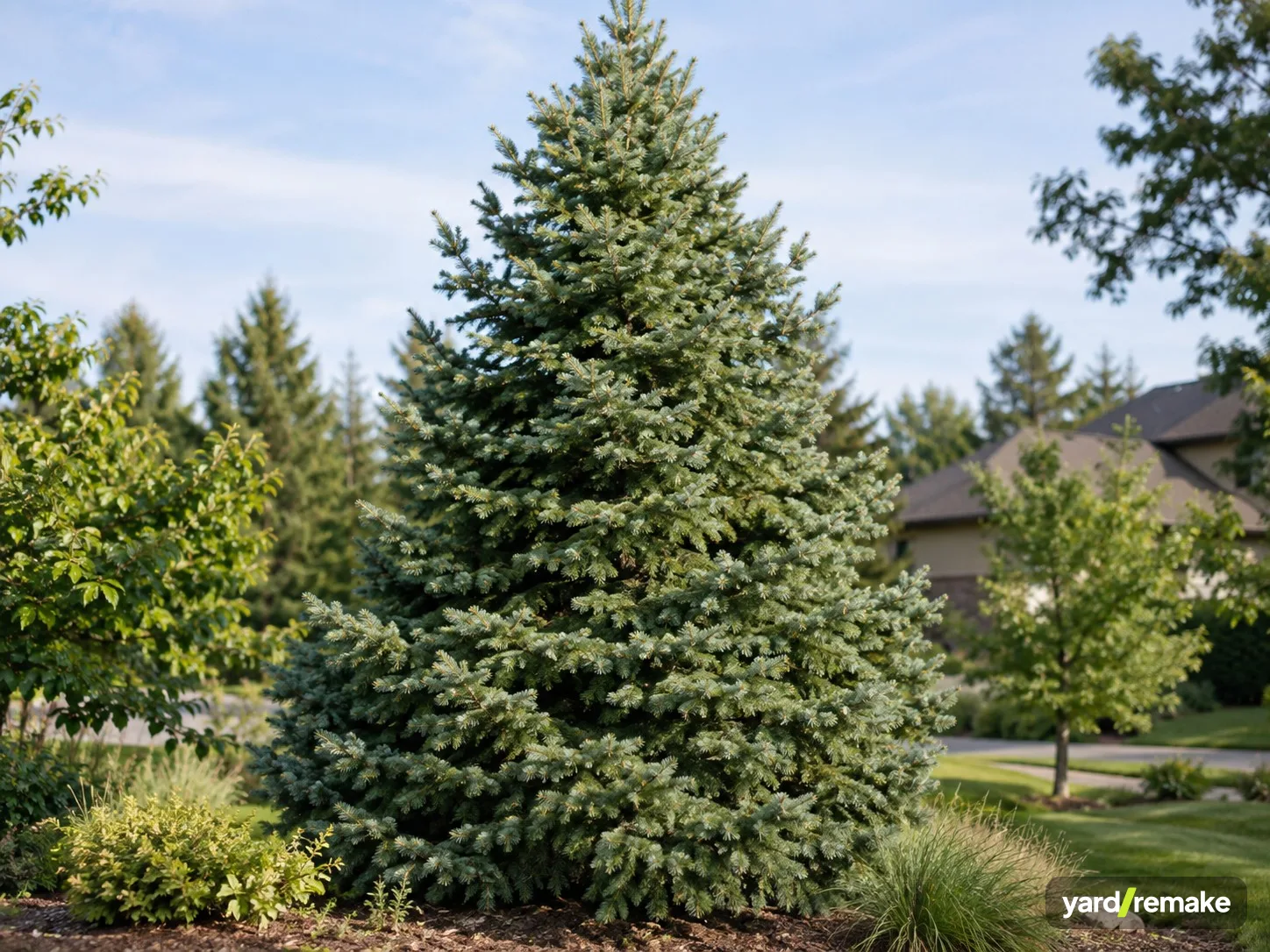 A mature White Fir (Concolor Fir) (Abies concolor) growing in a residential garden bed
