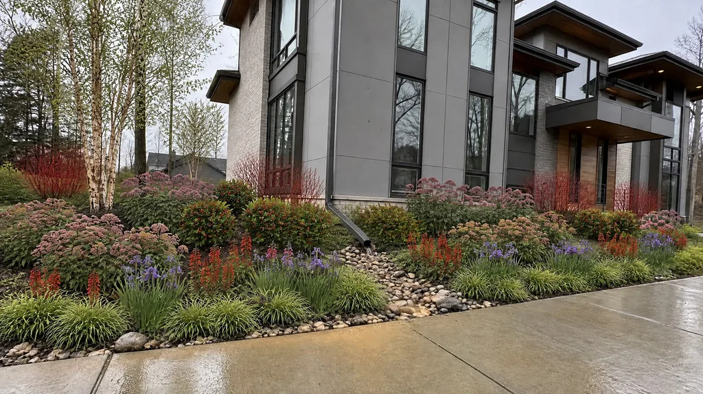 Ann Arbor contemporary, rain garden — the finished design