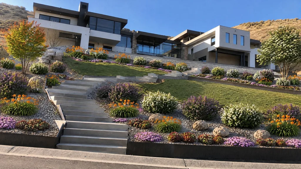Boise foothills modern, fire-wise slope — the finished design