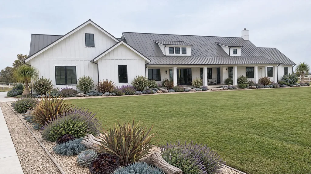 California coastal farmhouse, succulent borders — the finished design