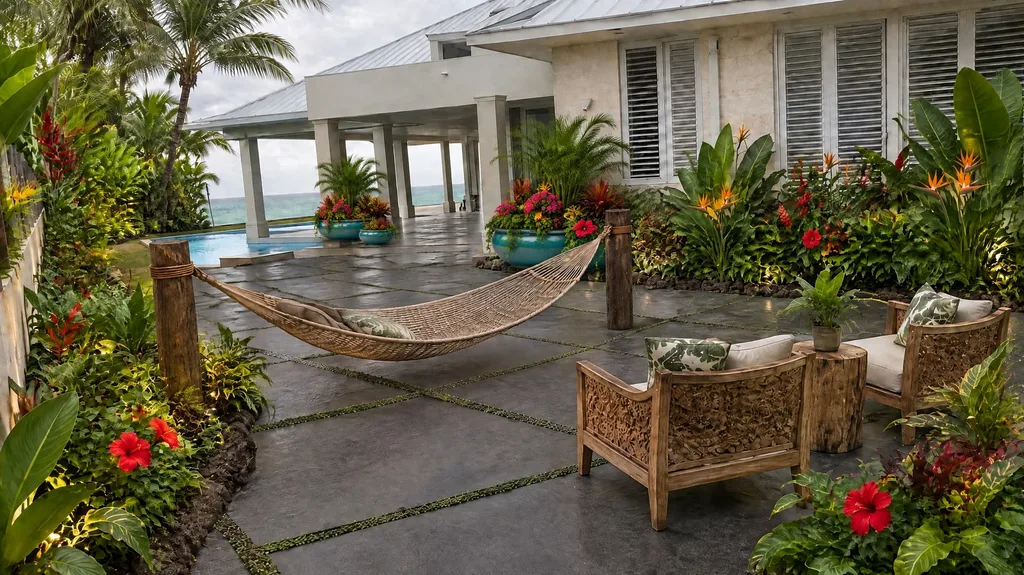 Caribbean villa, hammock terrace — the finished design