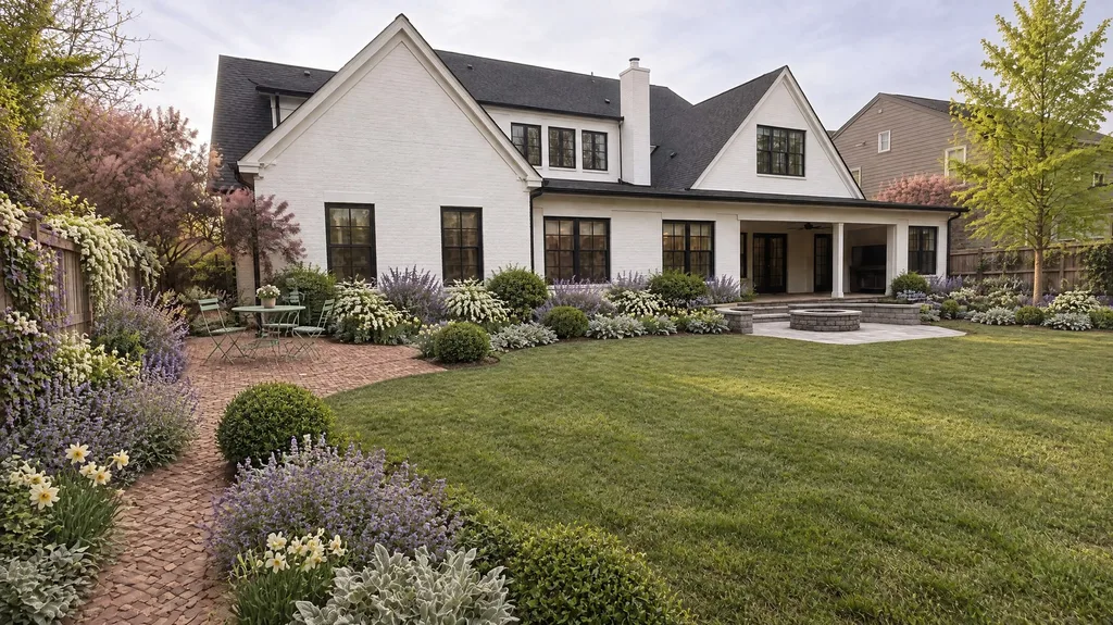 Charlotte transitional, deer-resistant border — the finished design
