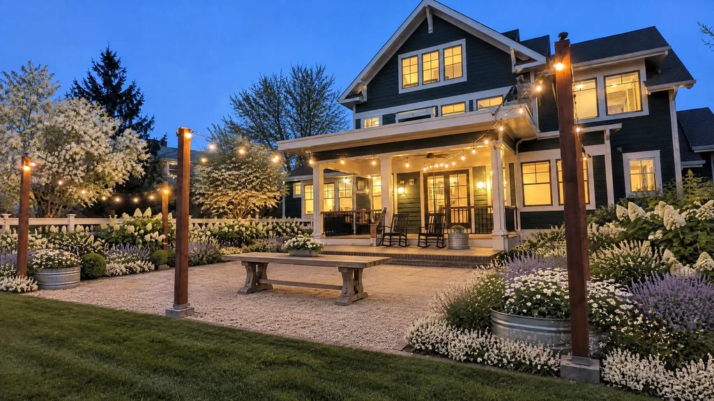Chicago Craftsman, moonlit patio — the finished design