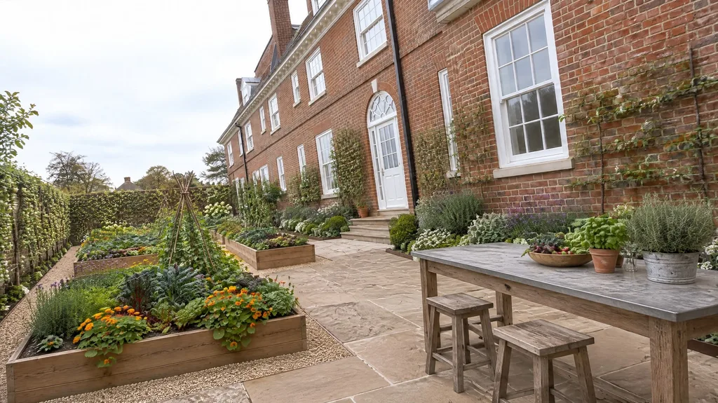 Georgian brick house, raised kitchen beds — the finished design
