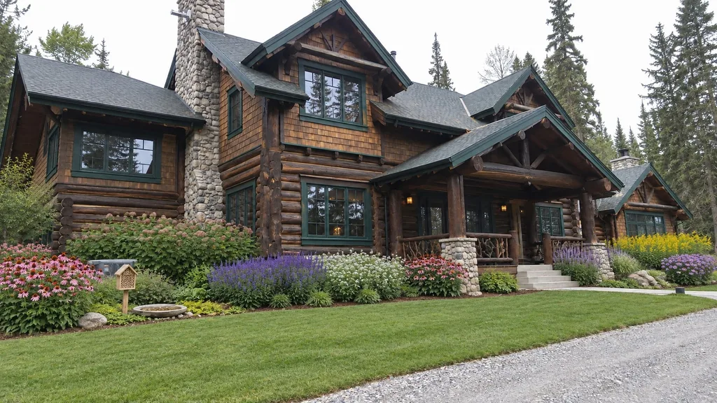 Great Camp lodge, pollinator borders — the finished design