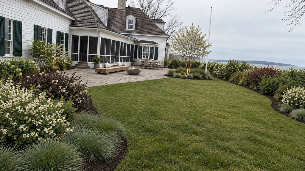 Lakeside summer estate, shrub borders — the finished design