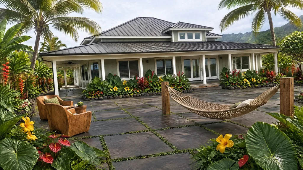 Hawaiian plantation house, lanai garden — the finished design