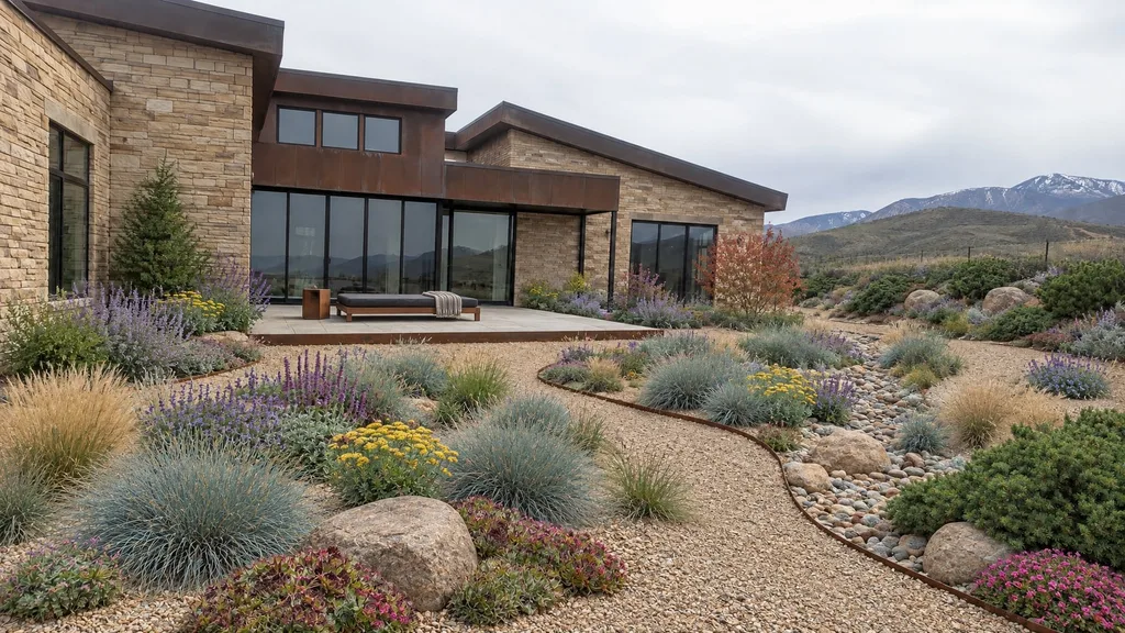 High-desert contemporary, xeriscape — the finished design