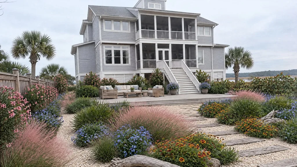Lowcountry beach house, palmetto garden — the finished design