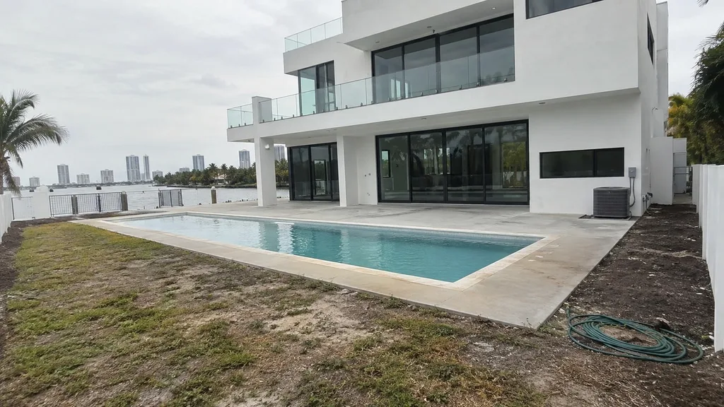 Miami modern, tropical pool terrace — the original photo