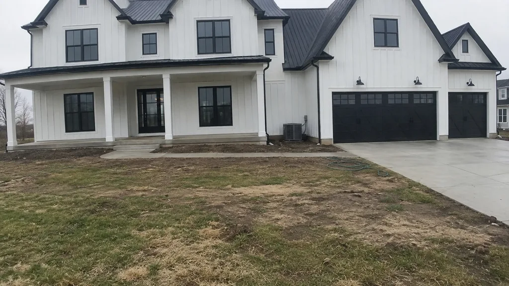 Modern farmhouse, white garden — the original photo