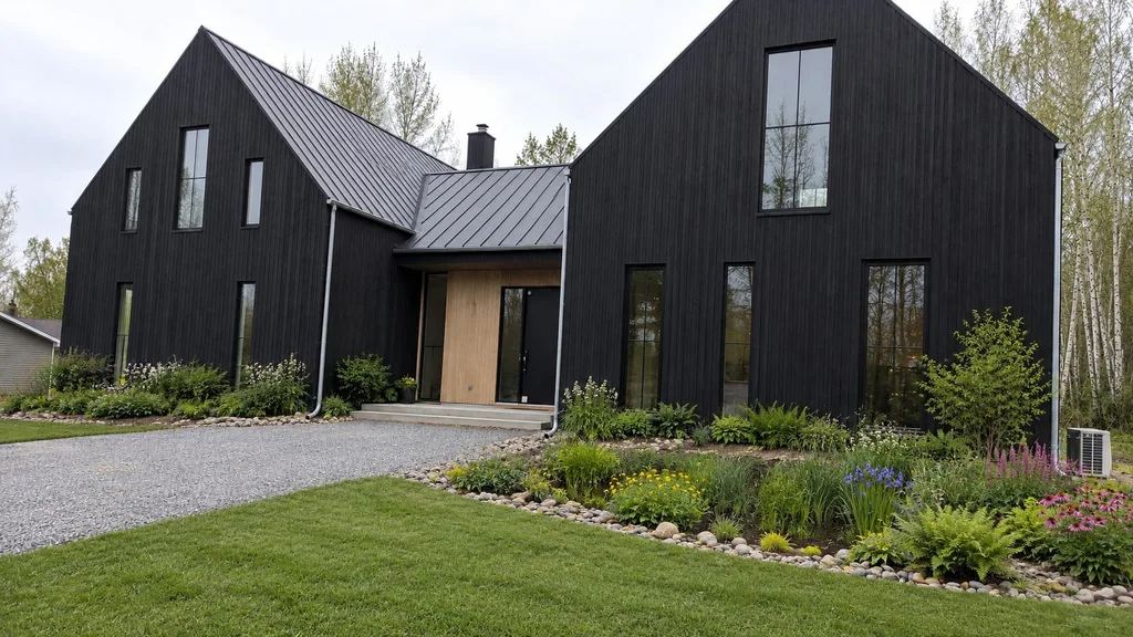 Nordic gable house, rain garden — the finished design