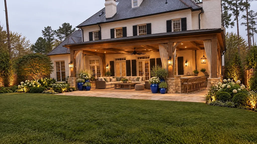 Painted-brick colonial, outdoor room — the finished design