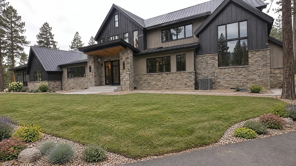Pine-forest contemporary, fire-wise — the finished design