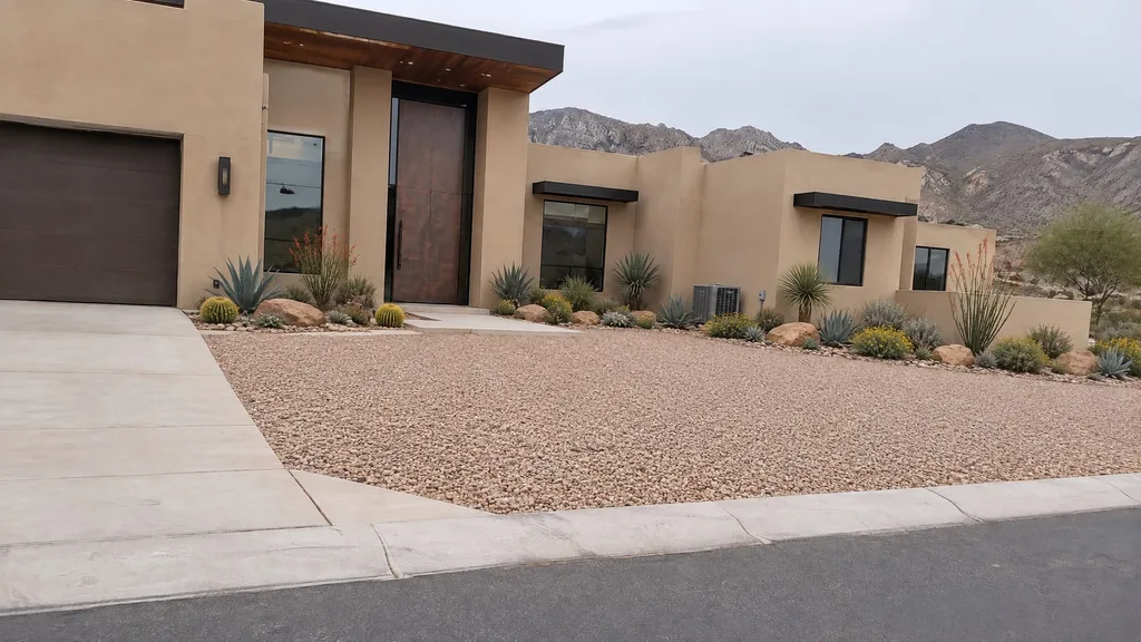 Desert villa, cactus and gravel garden — the finished design