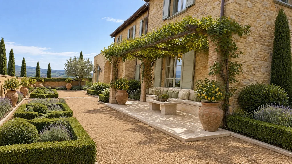 Stone villa, Tuscan courtyard — the finished design