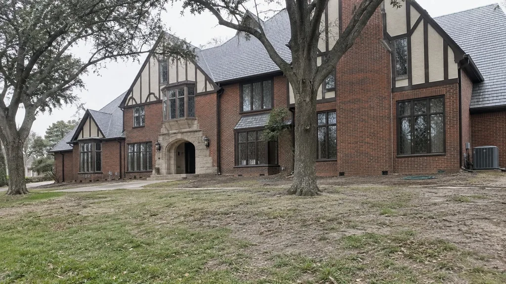 Tudor manor, woodland garden — the original photo