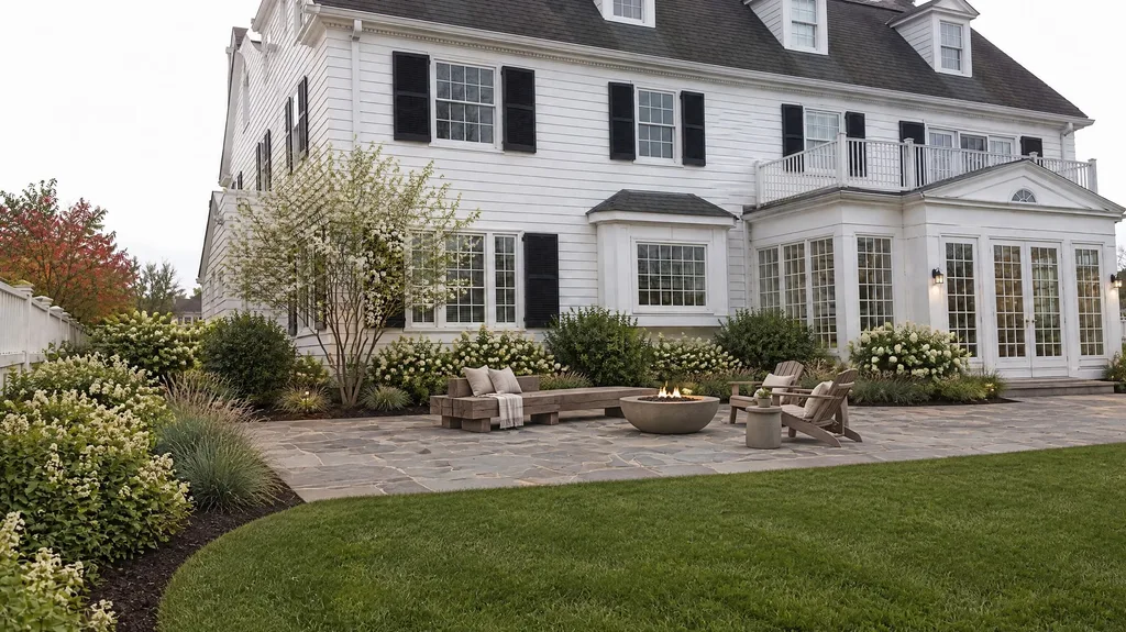 Colonial Revival, native shrub borders — the finished design