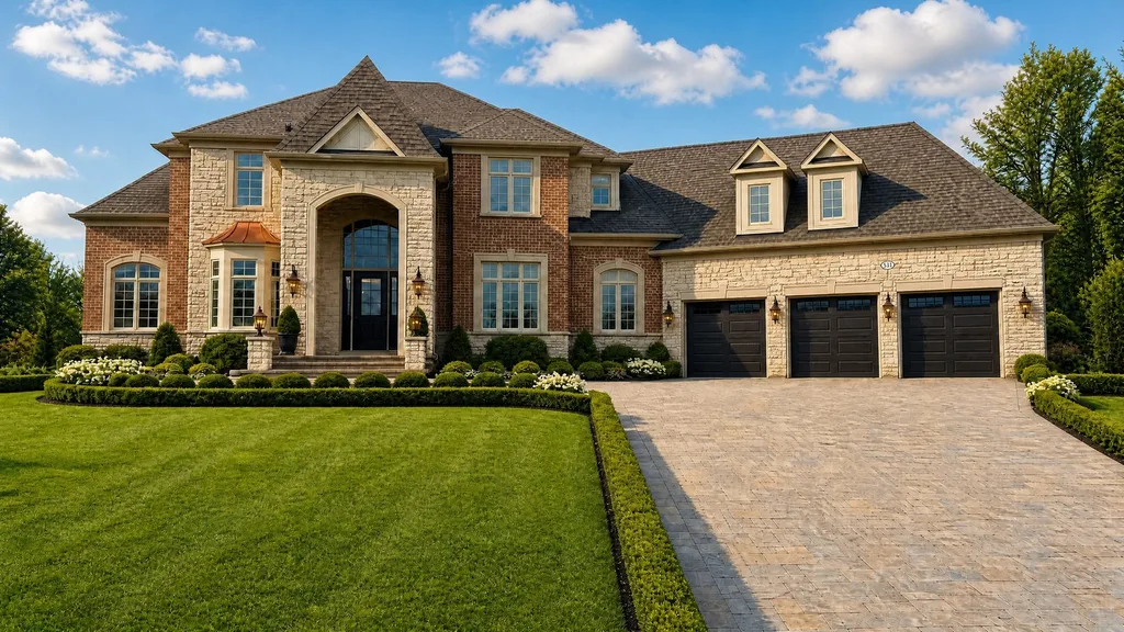 A classic landscape rendered by YardRemake on a sample home