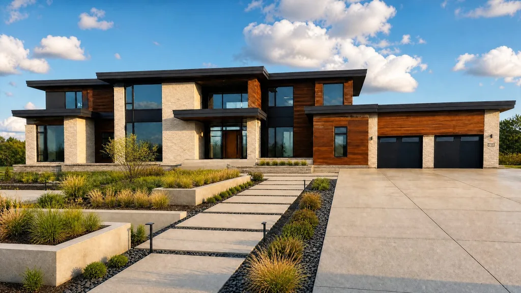 A modern landscape rendered by YardRemake on a sample home