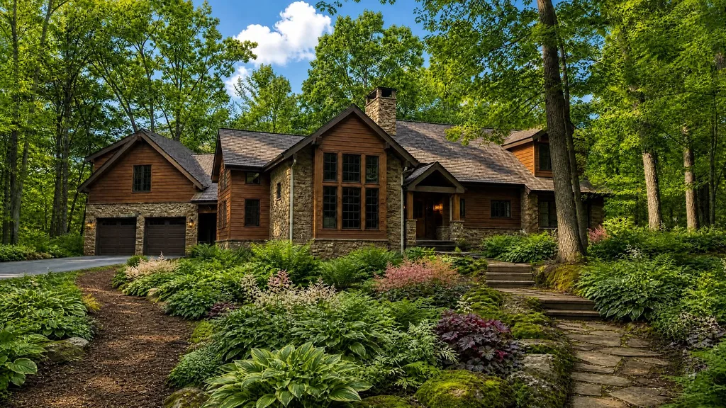 A woodland landscape rendered by YardRemake on a sample home
