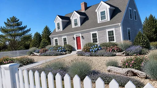 Cape Cod shingle cottage, blue hydrangeas