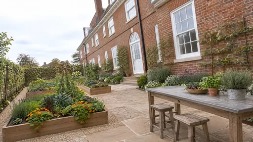 Georgian brick house, raised kitchen beds