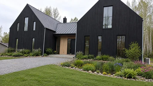 Nordic gable house, rain garden