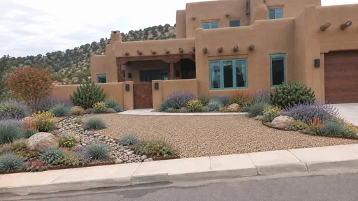 Santa Fe adobe, cold-hardy xeriscape