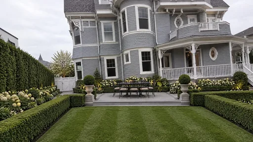 Victorian shingle house, hedged lawn