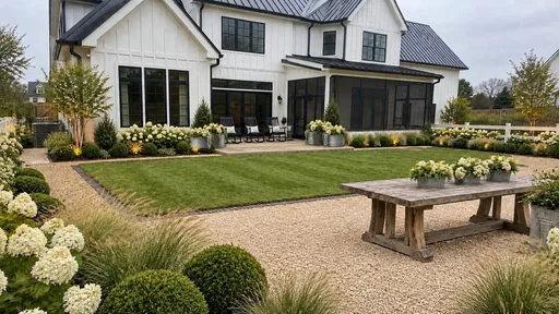 White farmhouse, gravel court