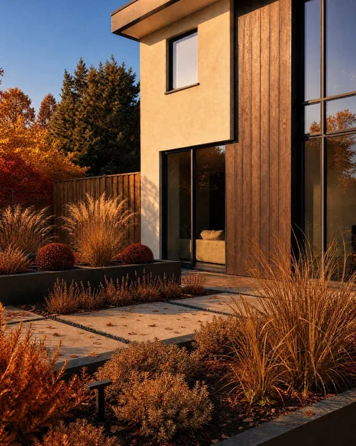 Modern minimalist in fall — AI-designed yard