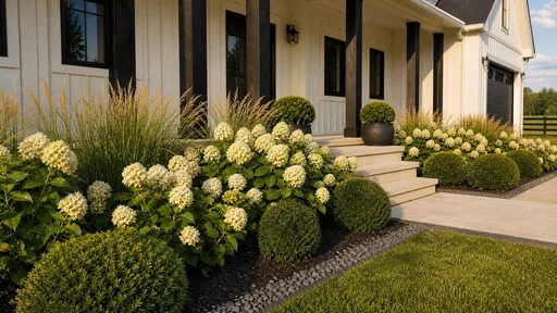 Modern Farmhouse style, beside the steps